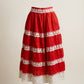 Vintage Red Prairie Skirt with White Eyelet Lace Tiers - M