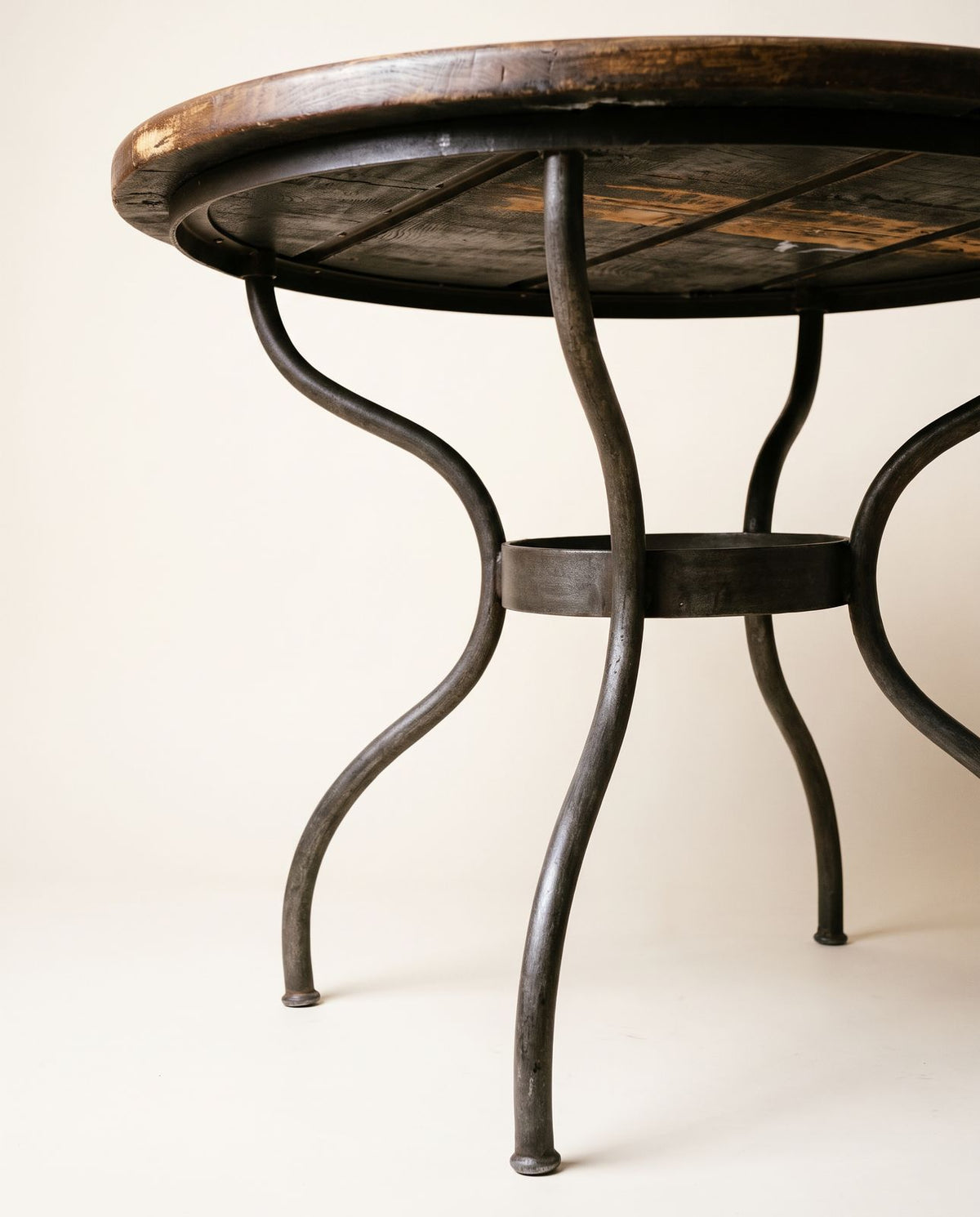 Round Wood & Wrought Iron Dining Table