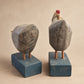 Pair of Rustic Wooden Hen Figures with Hanging Eggs