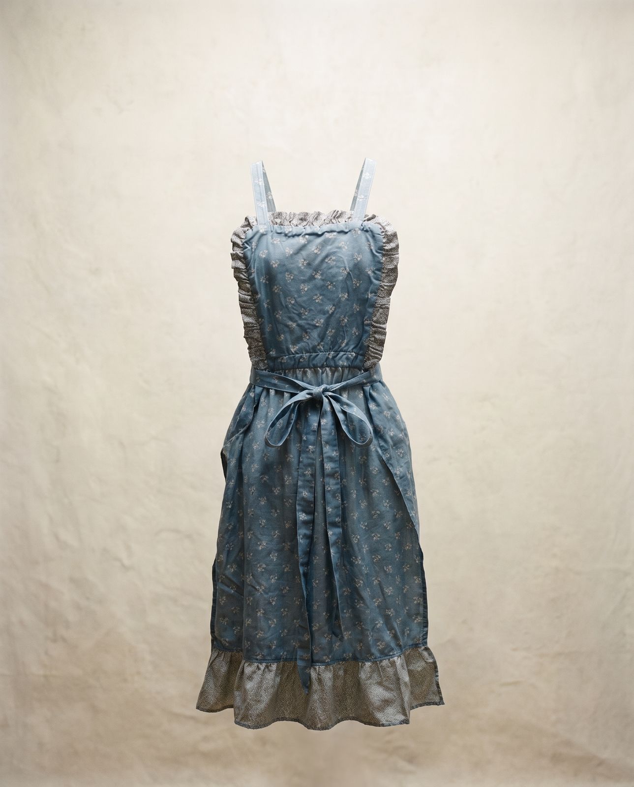 Vintage Blue Calico Apron Dress with Quilted Goose Bodice
