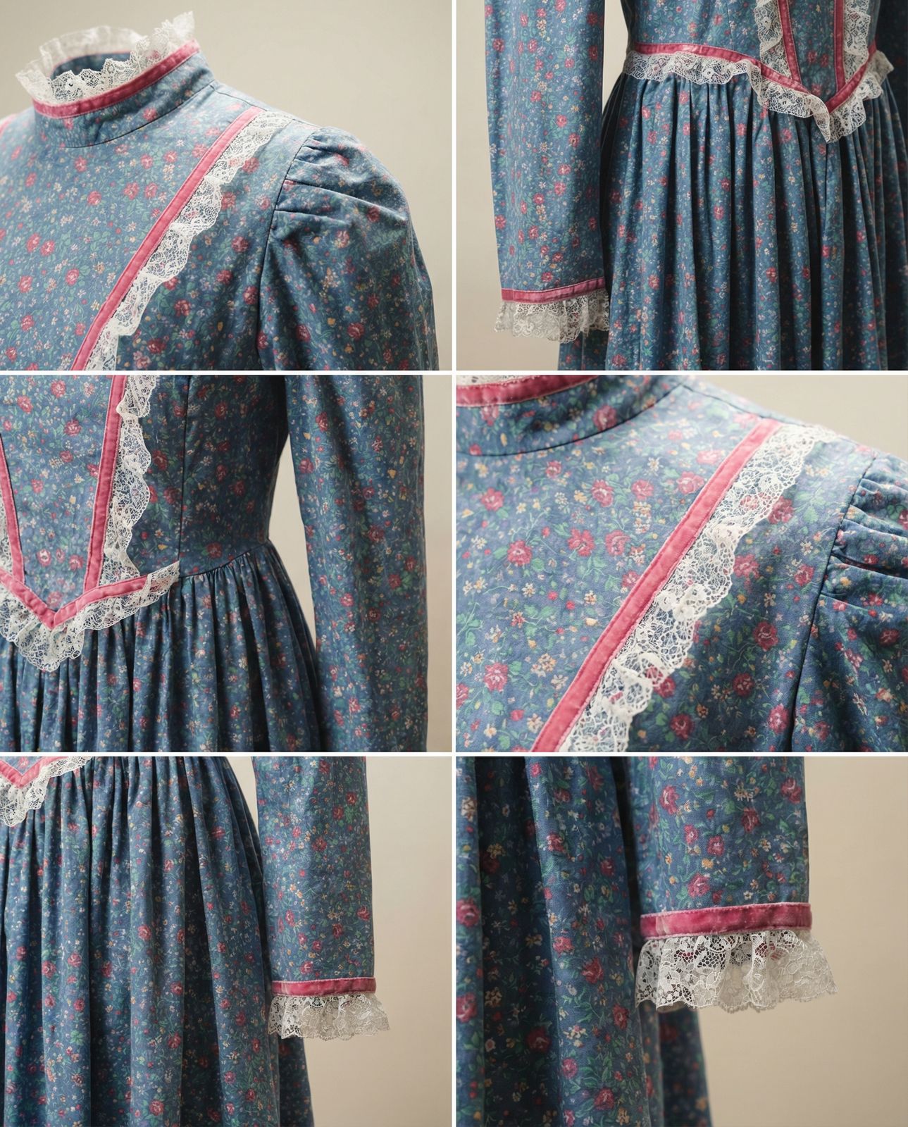 Vintage Victorian Prairie Lace Trim Maxi Dress