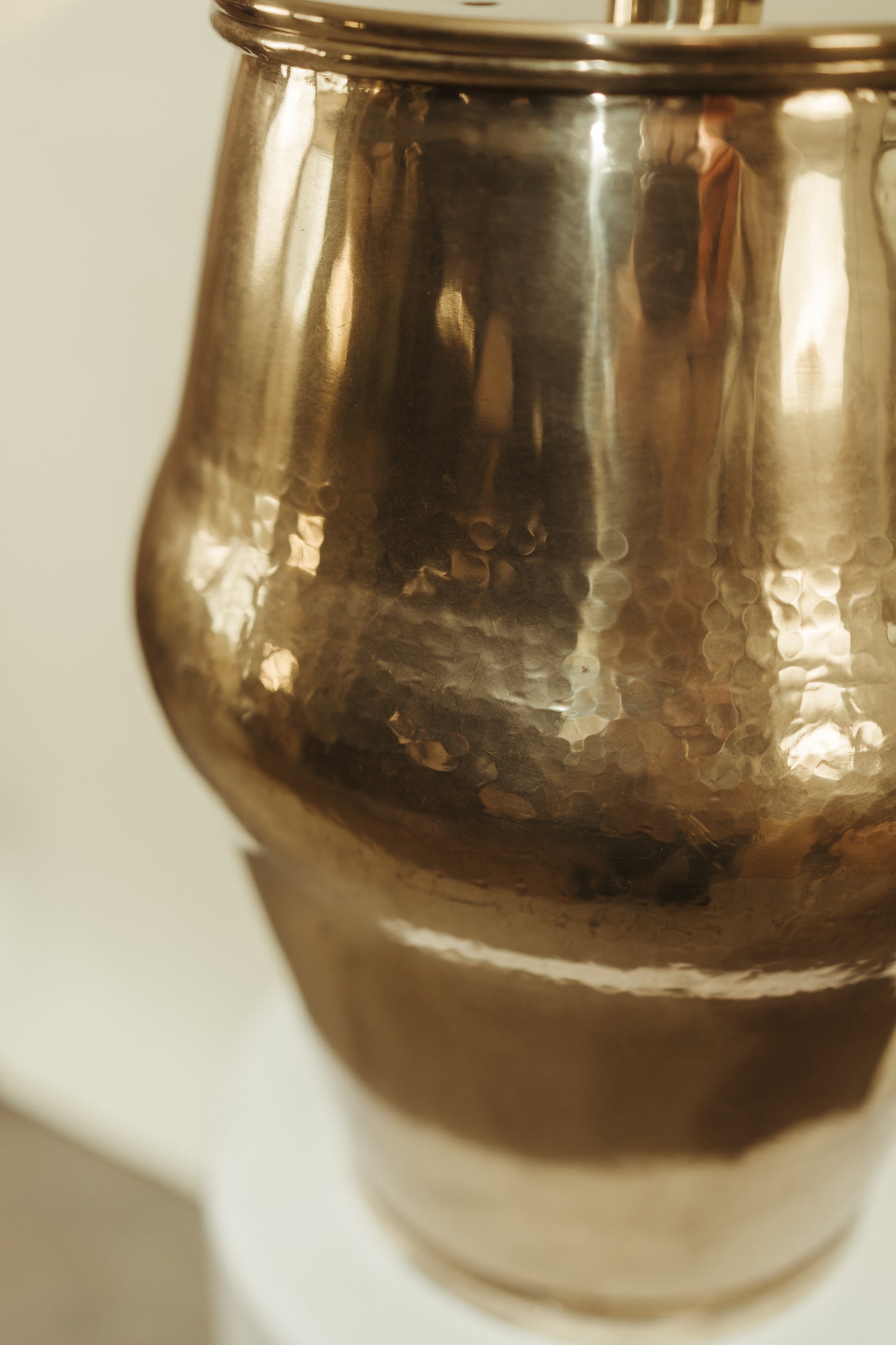 Vintage Hammered Brass Lamp w/ Pleated Linen Shade