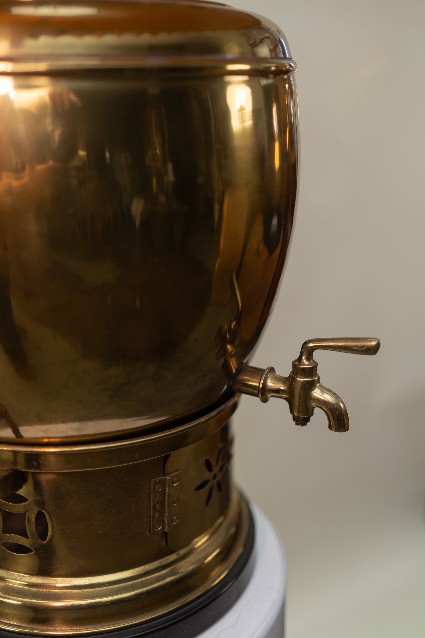 Vintage Brass Samovar-Style Lamp w/ Pleated Linen Shade