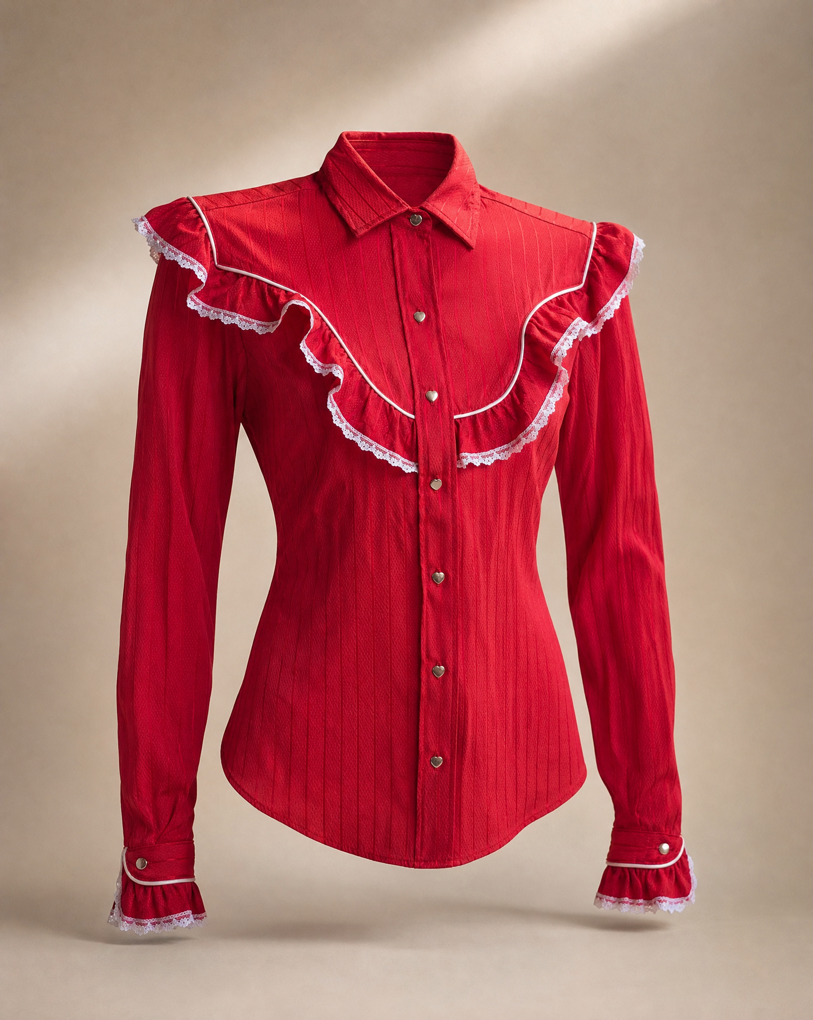Vintage Red Western Ruffle Blouse | Size XS–S