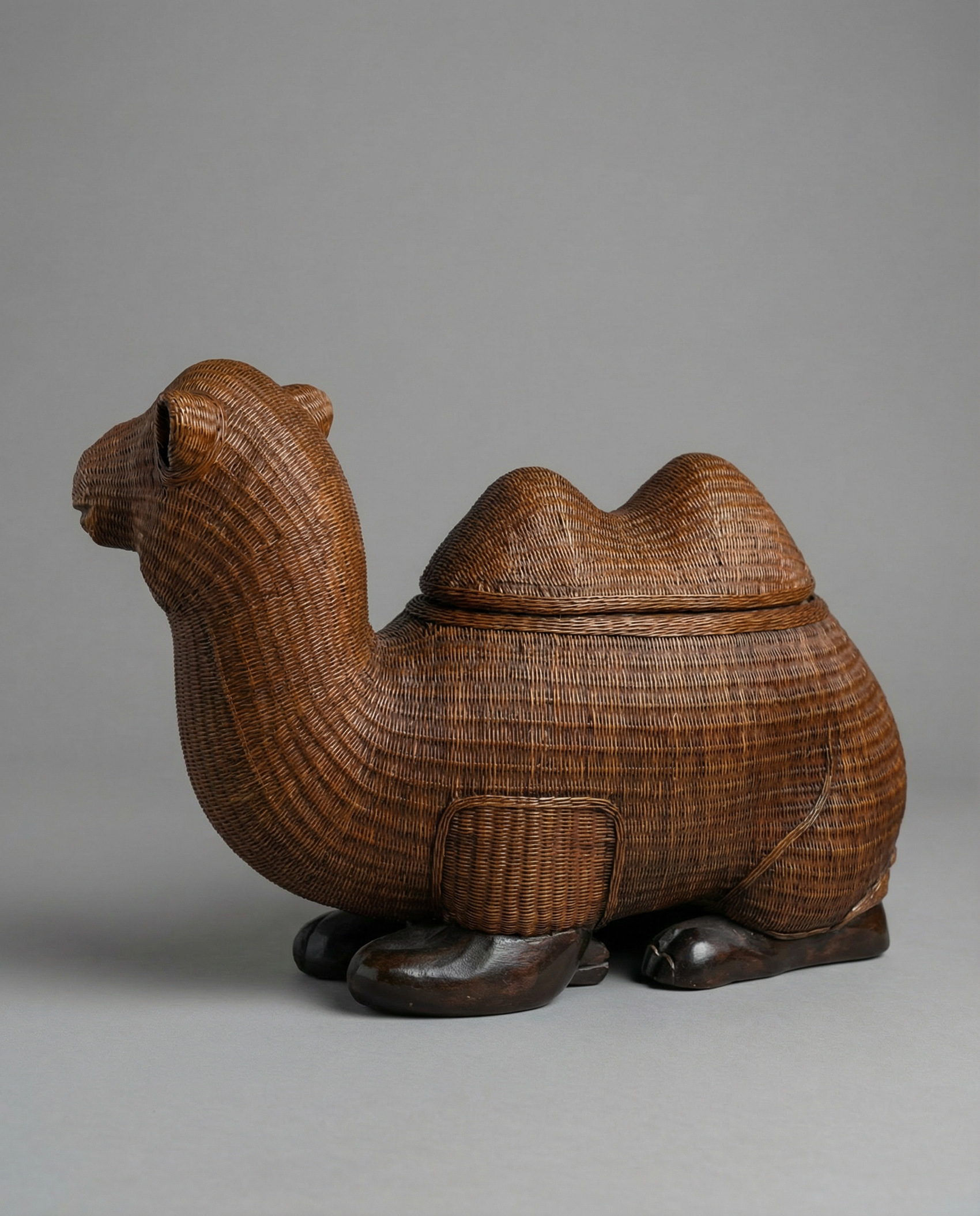 Vintage Woven Rattan Camel Storage Box