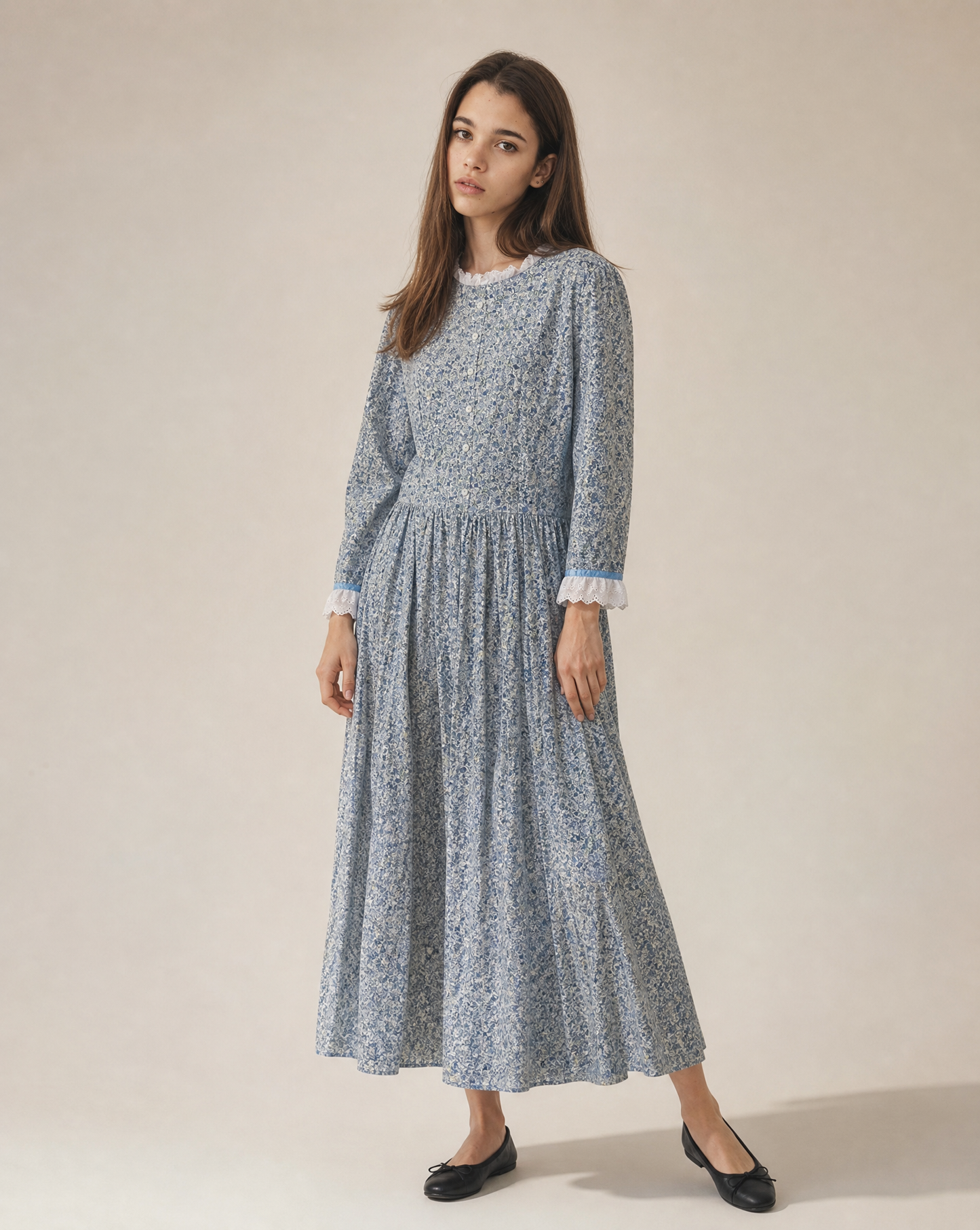 Vintage Blue Floral Prairie Maxi Dress