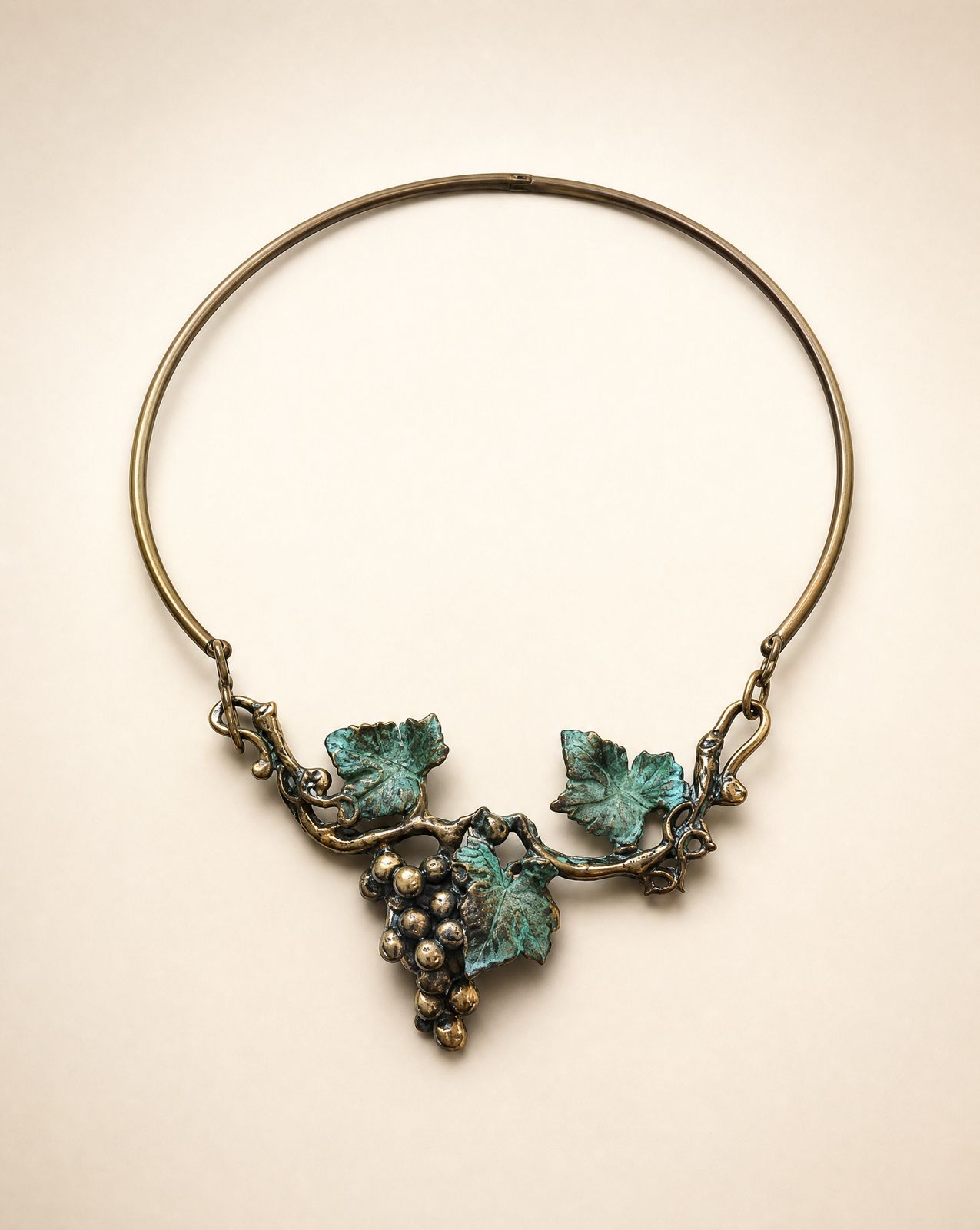 Richard Kaish Bronze Grapevine Torque Necklace with Verdigris Patina
