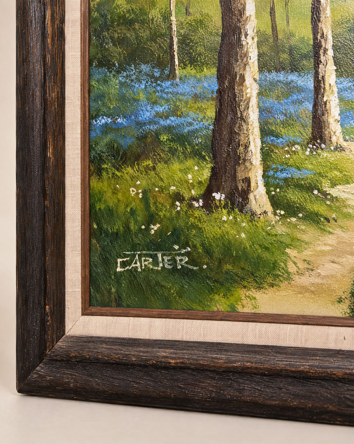 Large Original Woodland Landscape Oil Painting on Canvas, Signed Carter – 43.5" W × 31" H