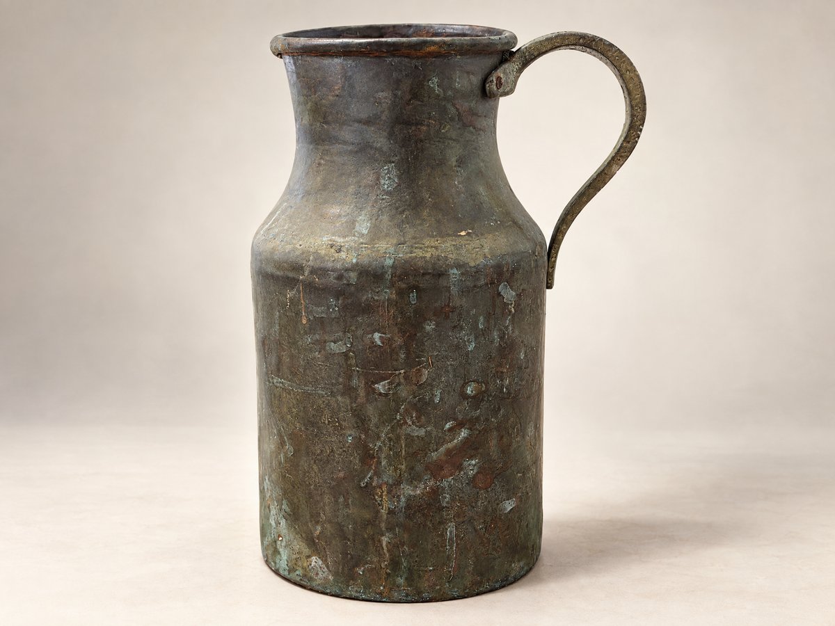Antique Hand-Hammered Copper Milk Churn with Iron Handle