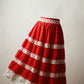 Vintage Red Prairie Skirt with White Eyelet Lace Tiers - M