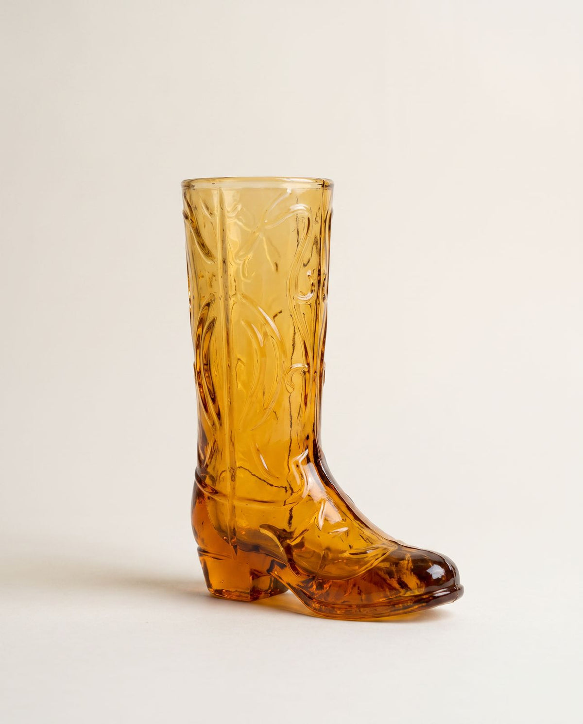 Set of 5 Circleware Amber Glass Cowboy Boot Drinking Glasses