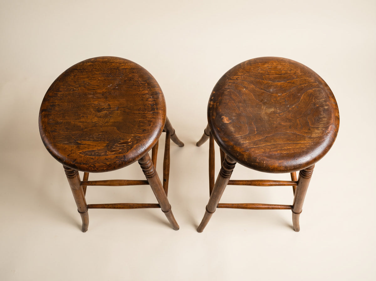Pair of Antique Turned Wood Shaker-Style Stools