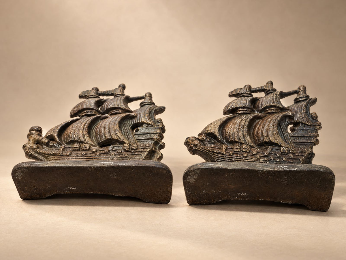 Pair of Vintage Cast Iron Galleon Ship Bookends