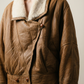 Vintage Brown Shearling Leather Jacket with Cream Wool Lining – Size M