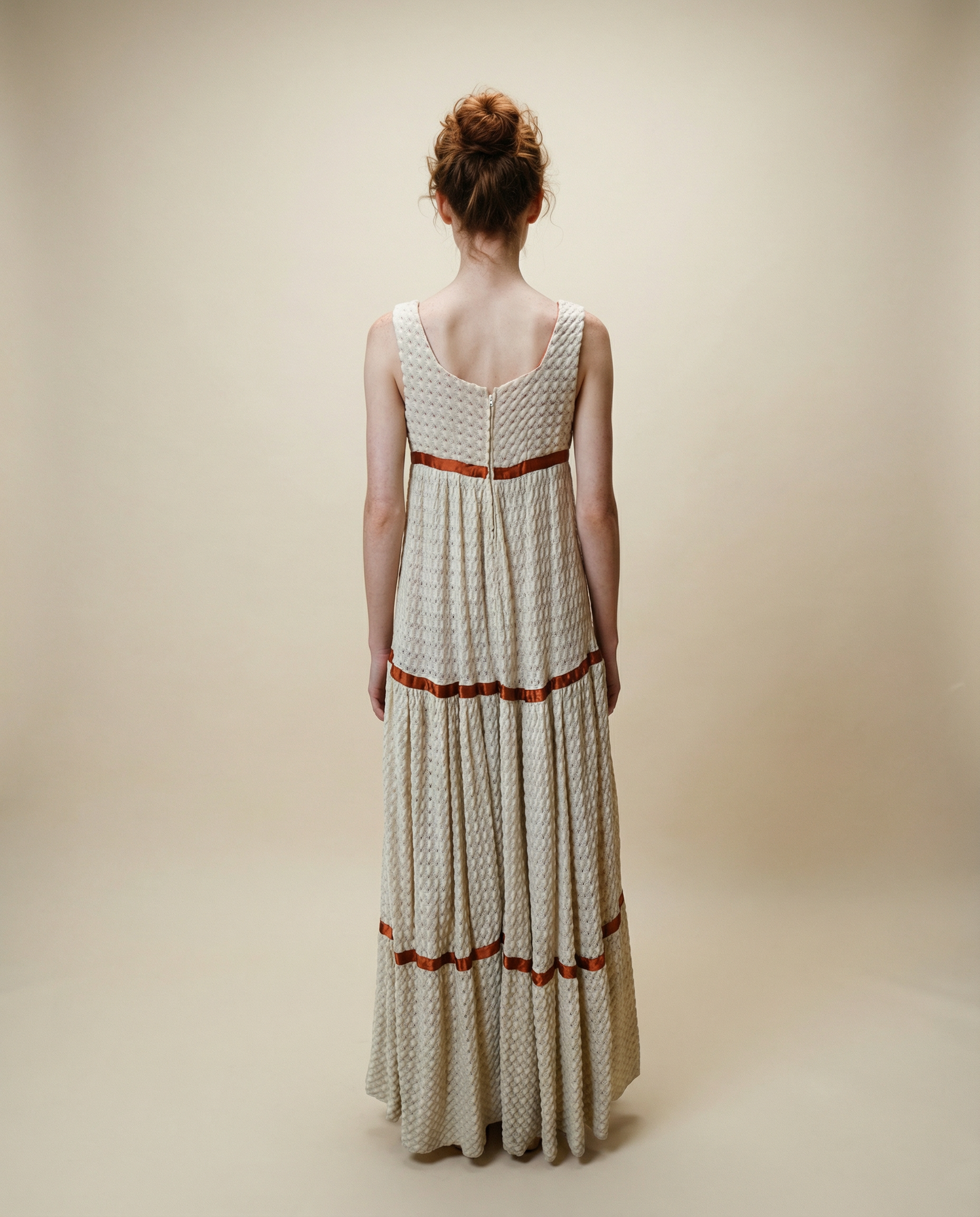 Vintage Lace Knit Maxi Dress with Satin Trim – Size Small