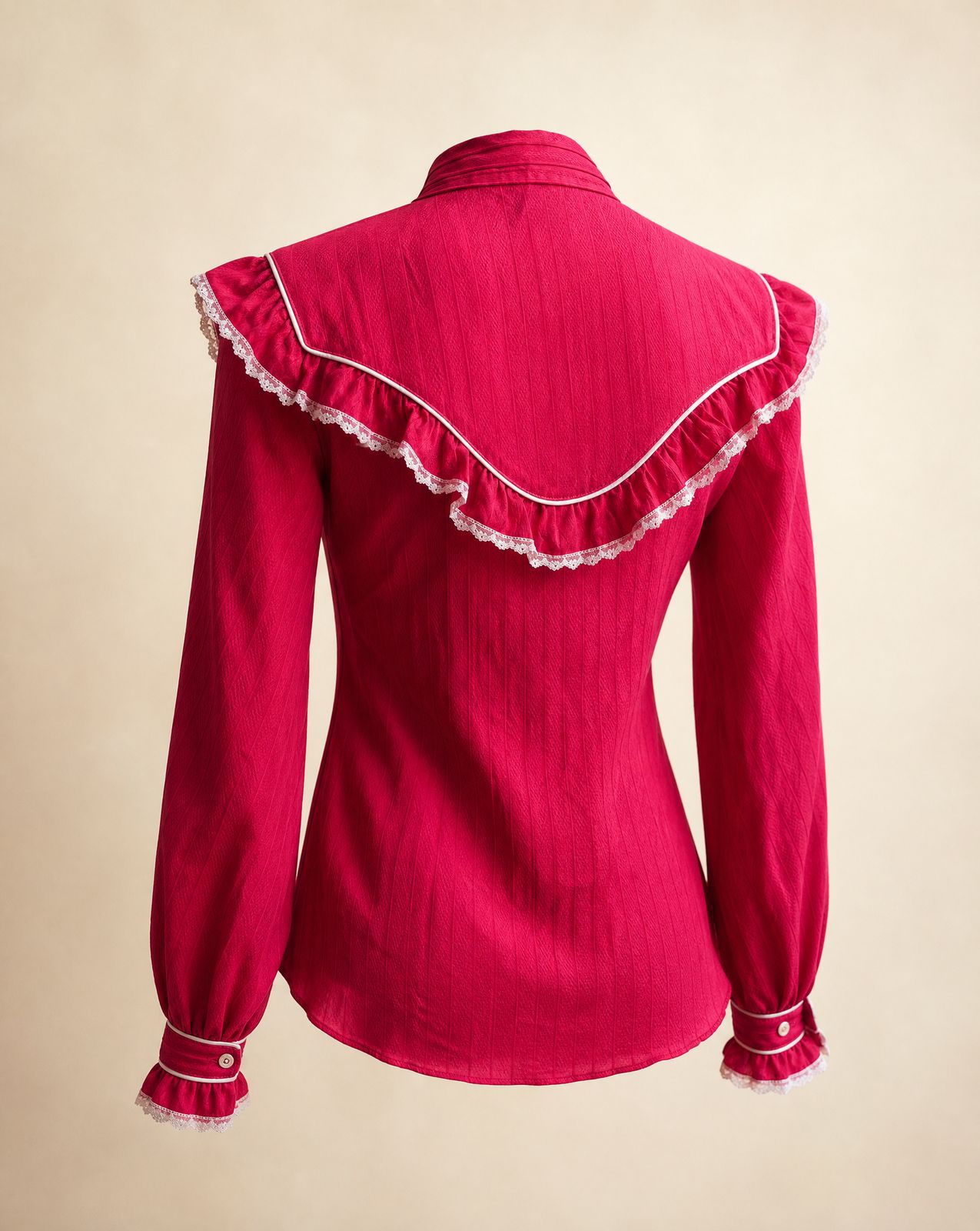 Vintage Red Western Ruffle Blouse | Size XS–S