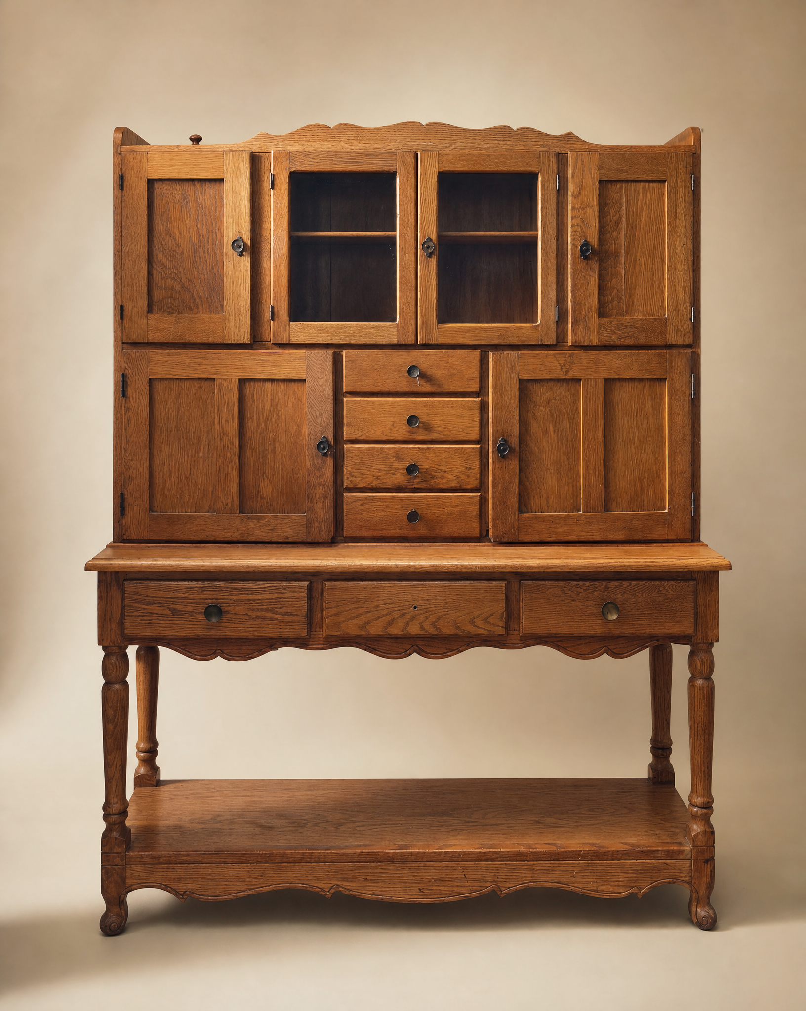 Antique Oak Hoosier Cabinet with Flour Bin & Original Hardware