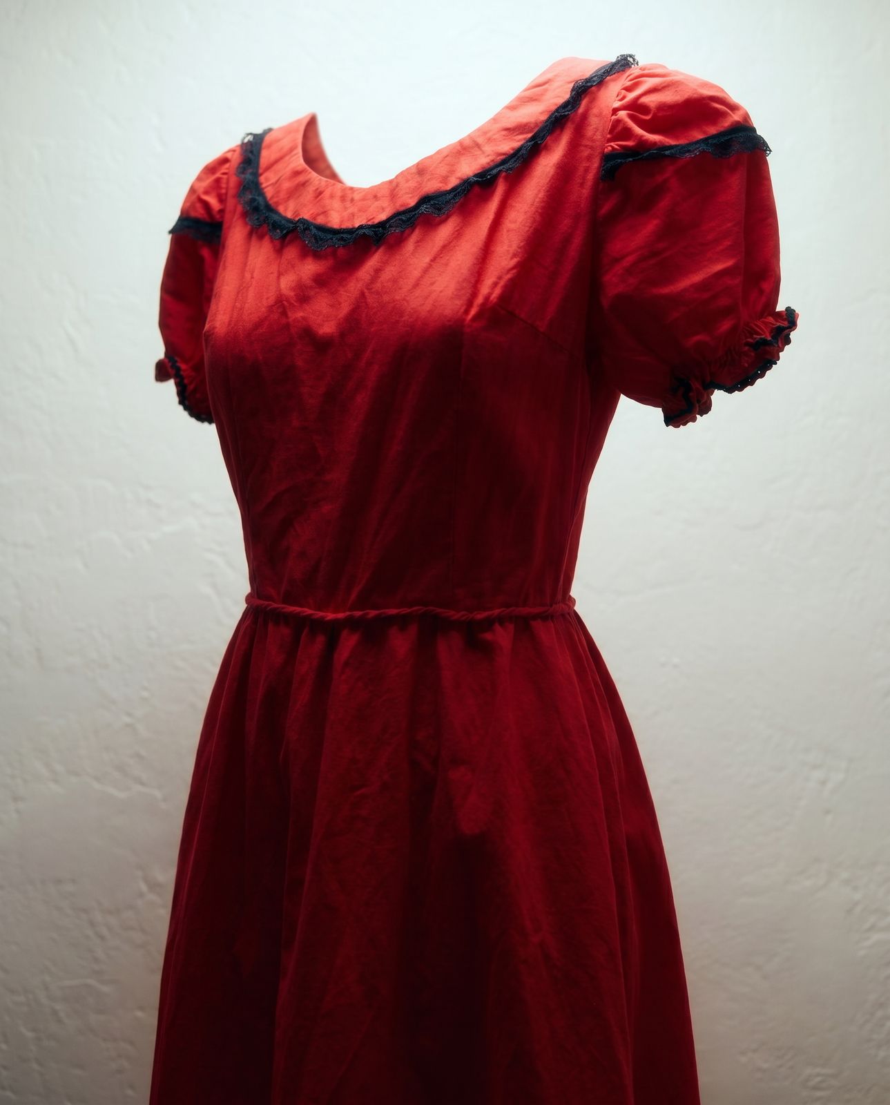 Vintage Red Puff Sleeve Party Dress – Size XS/S