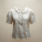 Vintage Cream Cotton Blouse with Ruffle Collar & Blue Trim