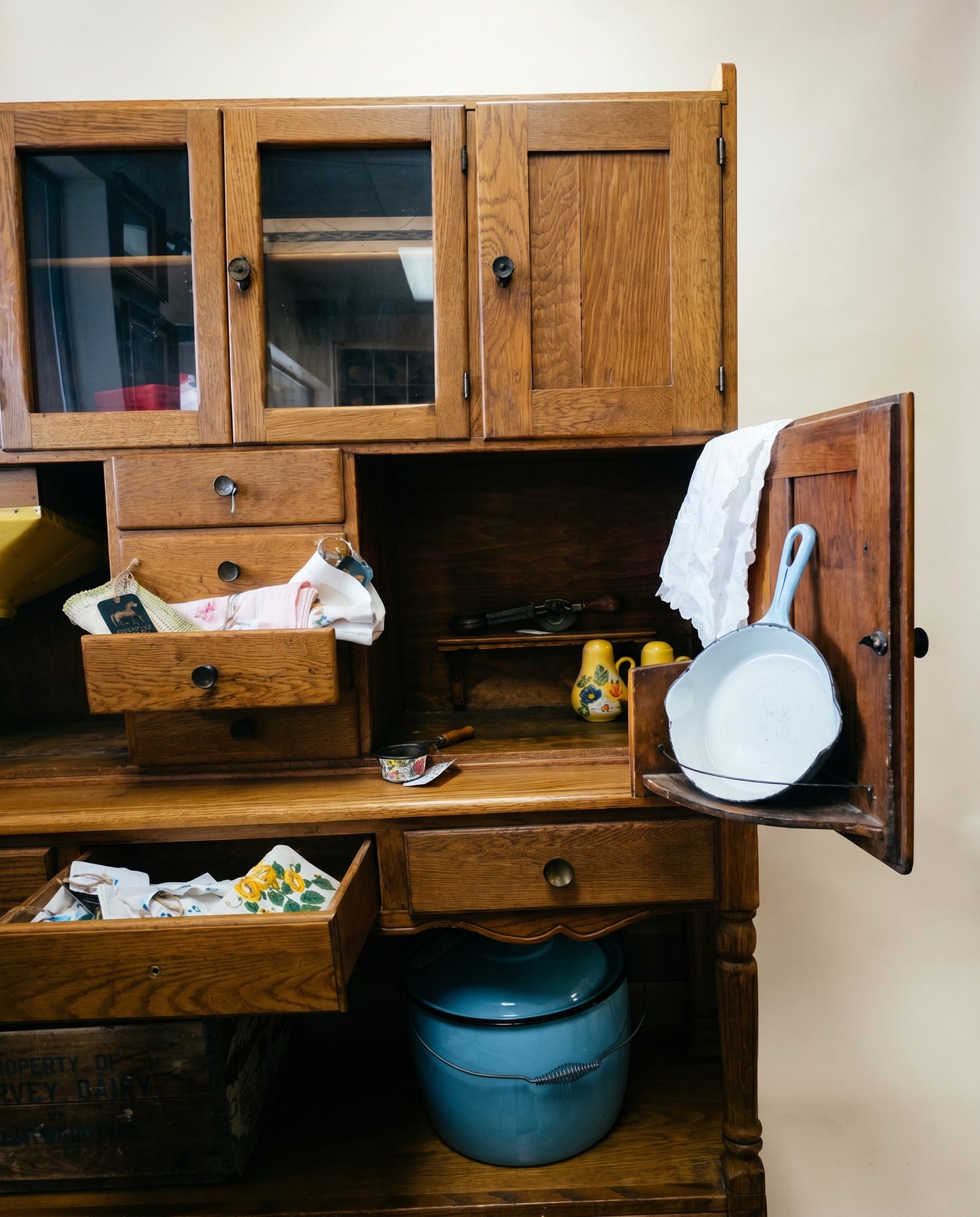 Antique Oak Hoosier Cabinet with Flour Bin & Original Hardware