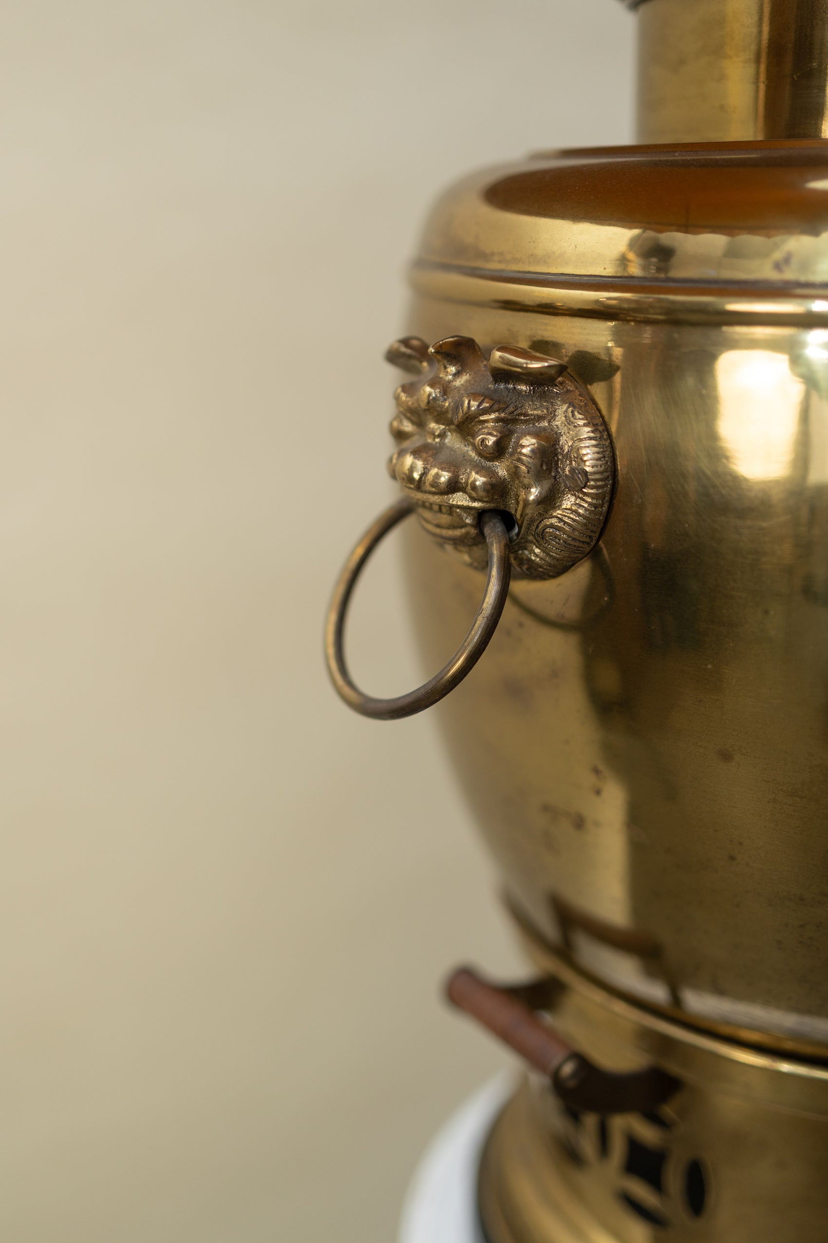 Vintage Brass Samovar-Style Lamp w/ Pleated Linen Shade