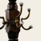 Vintage Oak Hall Tree Coat Rack with Porcelain Hooks