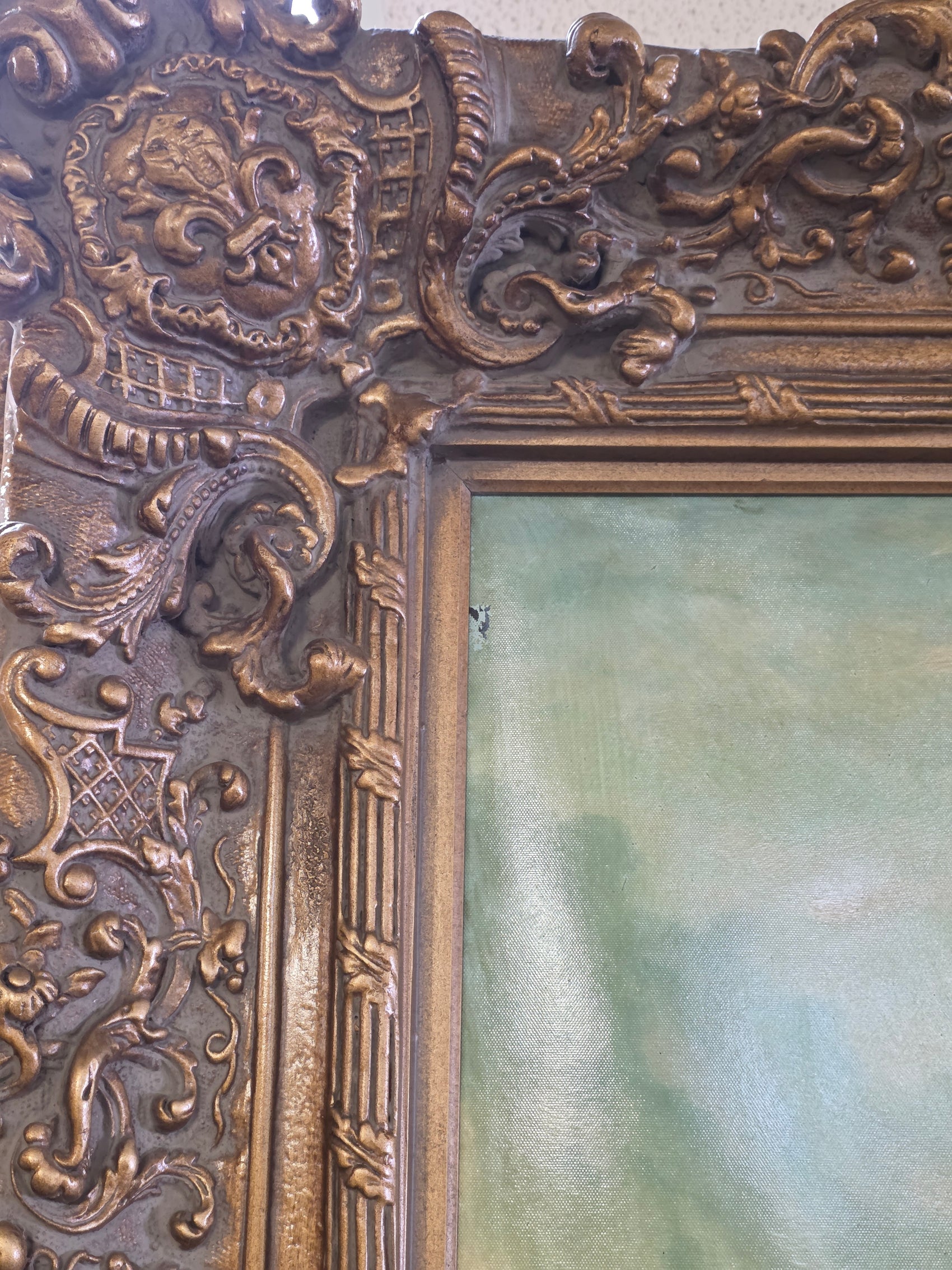 Ornate Framed Peacock Oil Painting on Canvas, Signed 49" W × 62" H