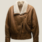 Vintage Brown Shearling Leather Jacket with Cream Wool Lining – Size M