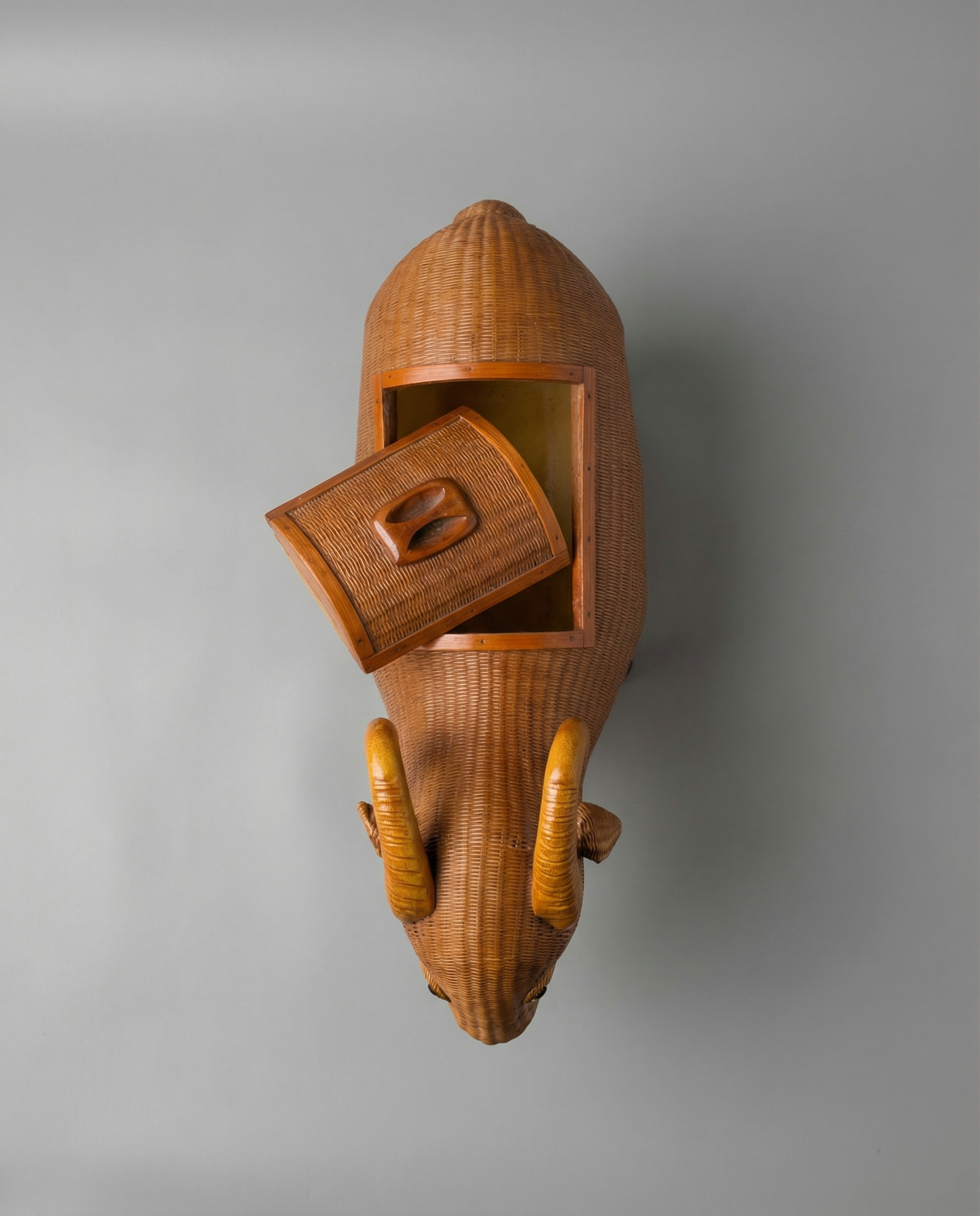 Vintage Woven Rattan Sheep Storage Figure