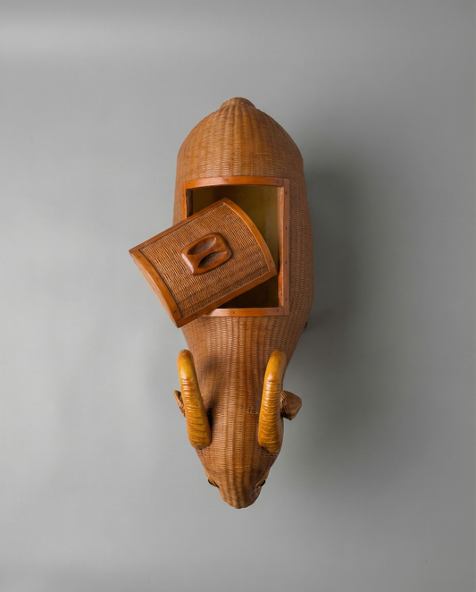 Vintage Woven Rattan Sheep Storage Figure