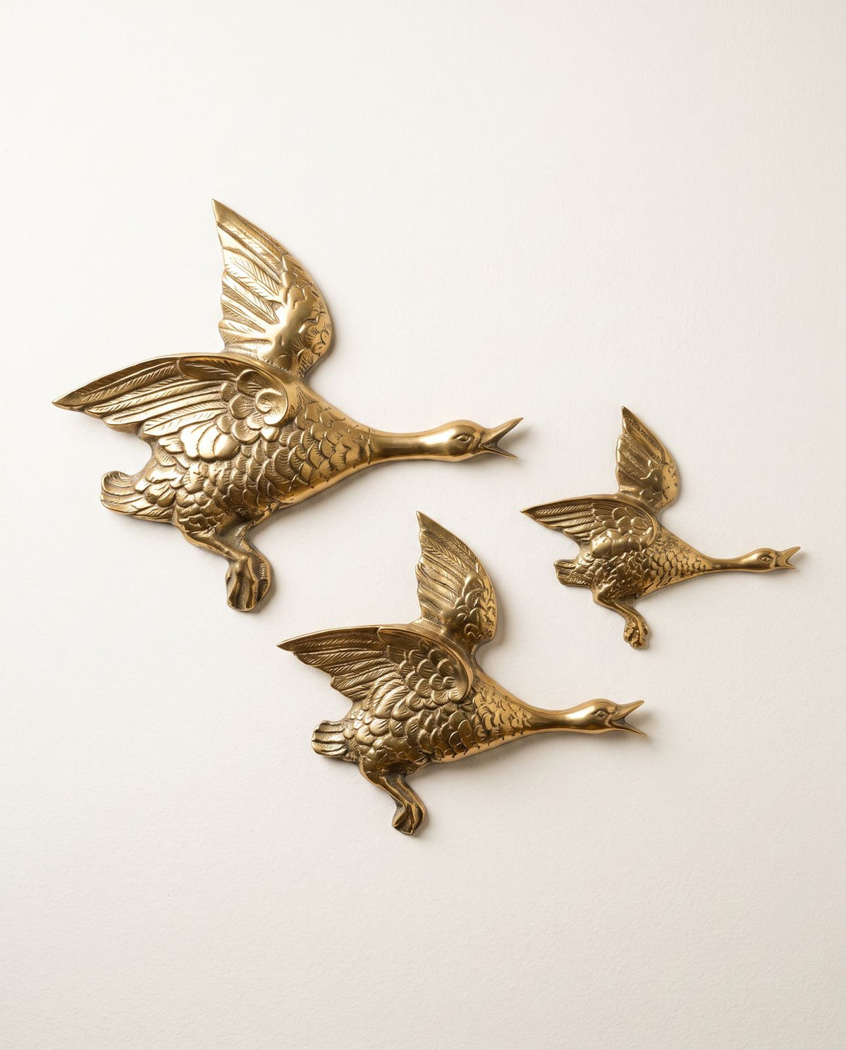 Set of Three Vintage Brass Flying Geese Wall Hangings