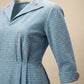 Vintage Blue Gingham Shirt Dress with Pink Button Details - M