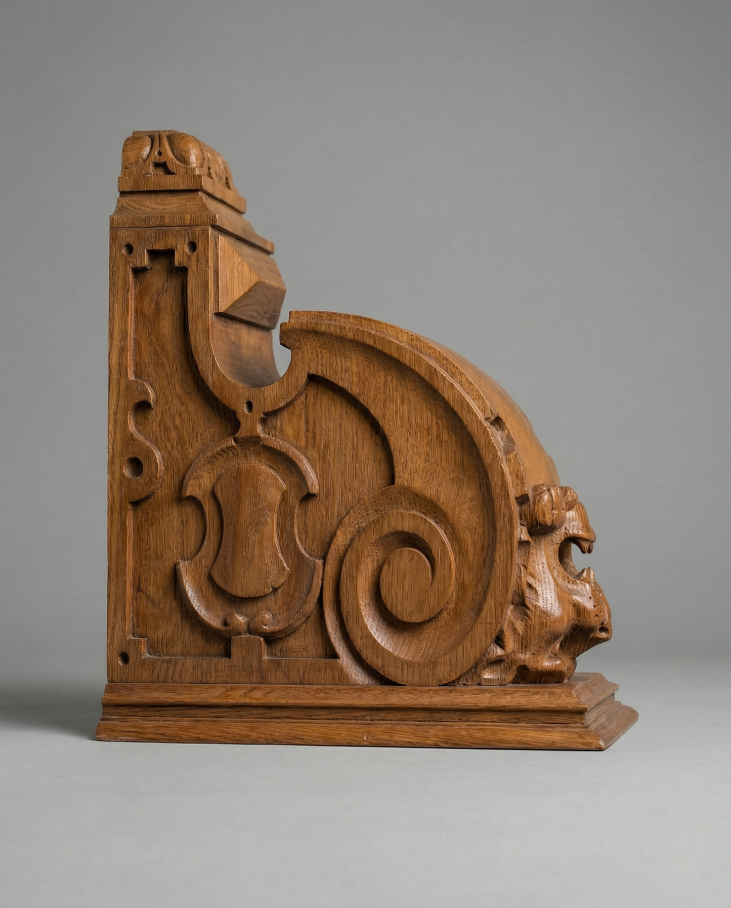 Pair of Antique Victorian Oak Lion Head Corbels (c. 1885–1910)
