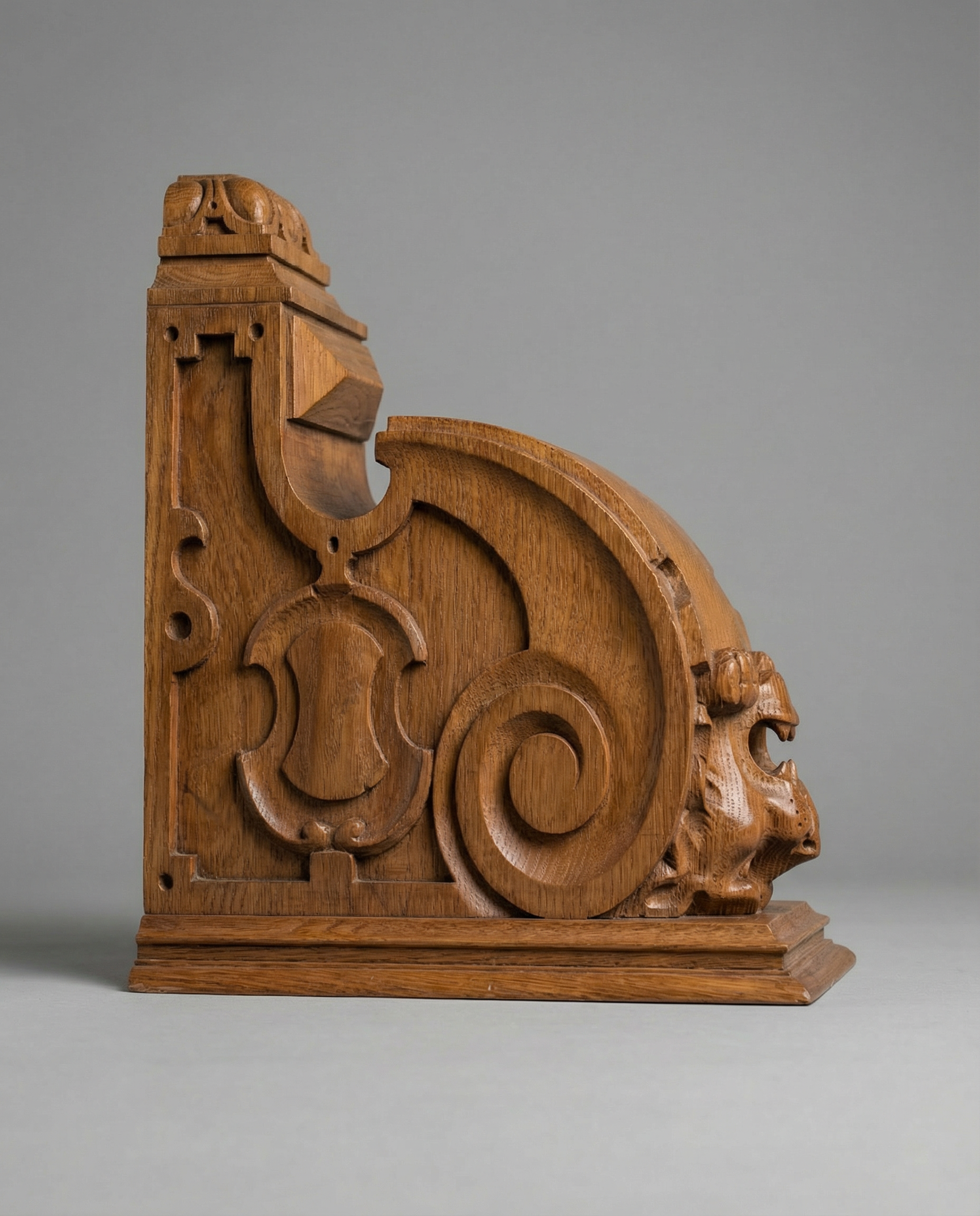 Pair of Antique Victorian Oak Lion Head Corbels (c. 1885–1910)