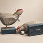 Pair of Rustic Wooden Hen Figures with Hanging Eggs
