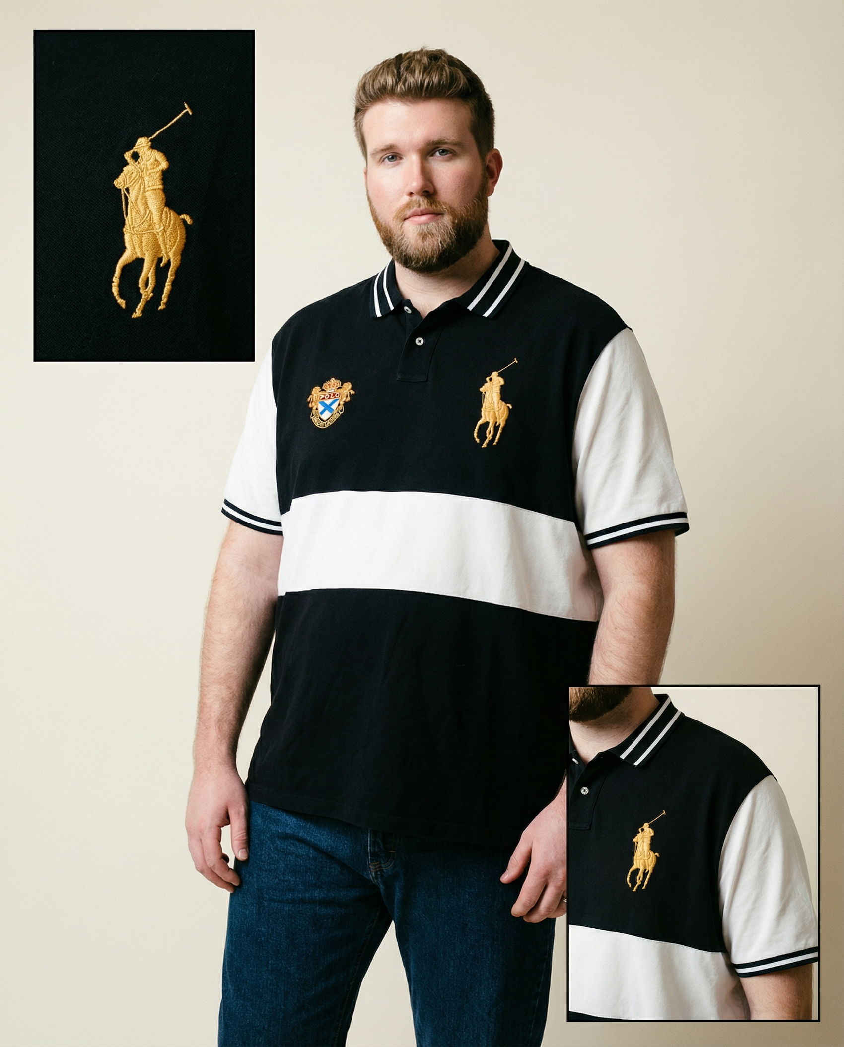 Polo Ralph Lauren Crest Rugby Polo – Black & White (Size XXL)