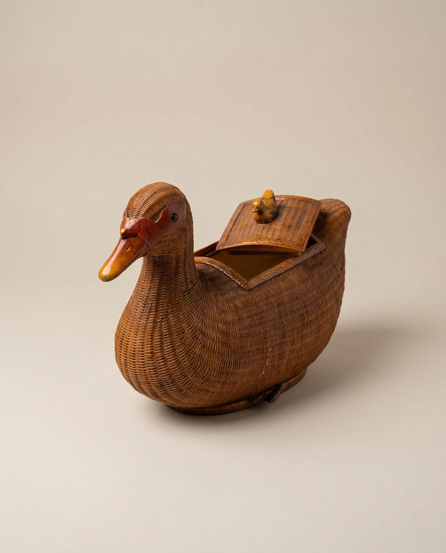 Vintage Woven Wicker Duck Storage Box
