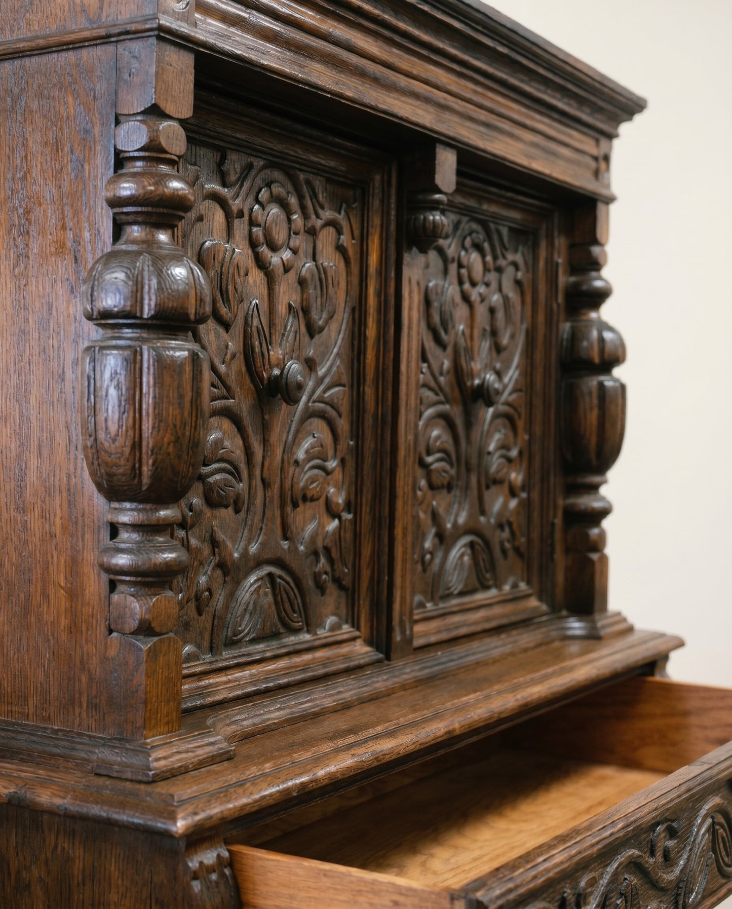Carved Oak Jacobean Revival Cabinet