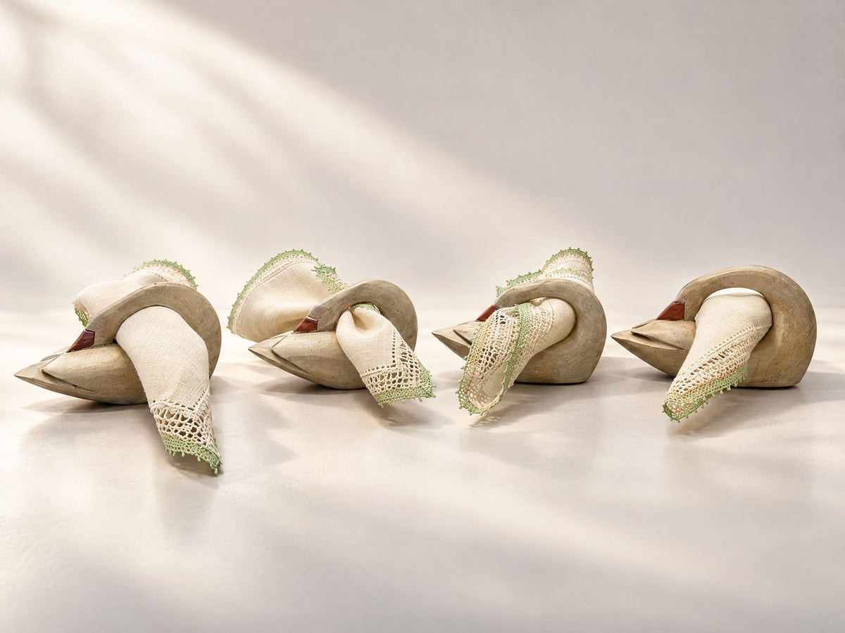 Set of Four Vintage Carved Wood Swan Napkin Holders