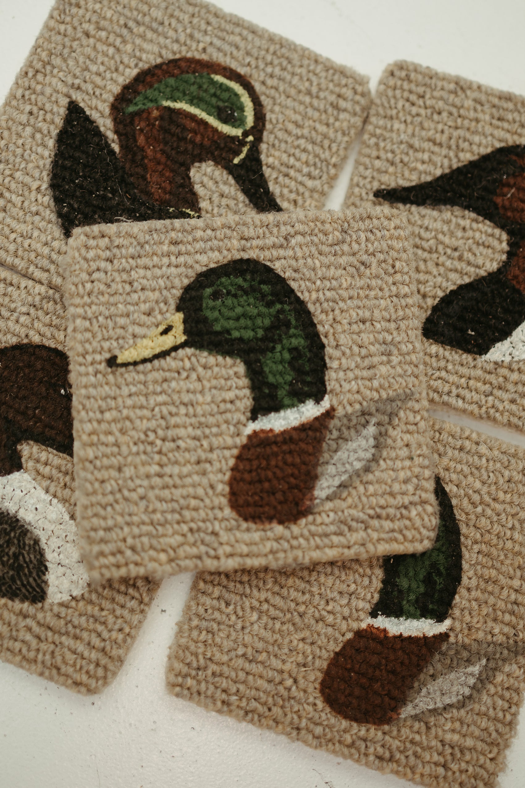 Vintage Hand-Hooked Duck Coasters – Set of 5