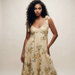 Yellow Floral Tiered Maxi Dress - L