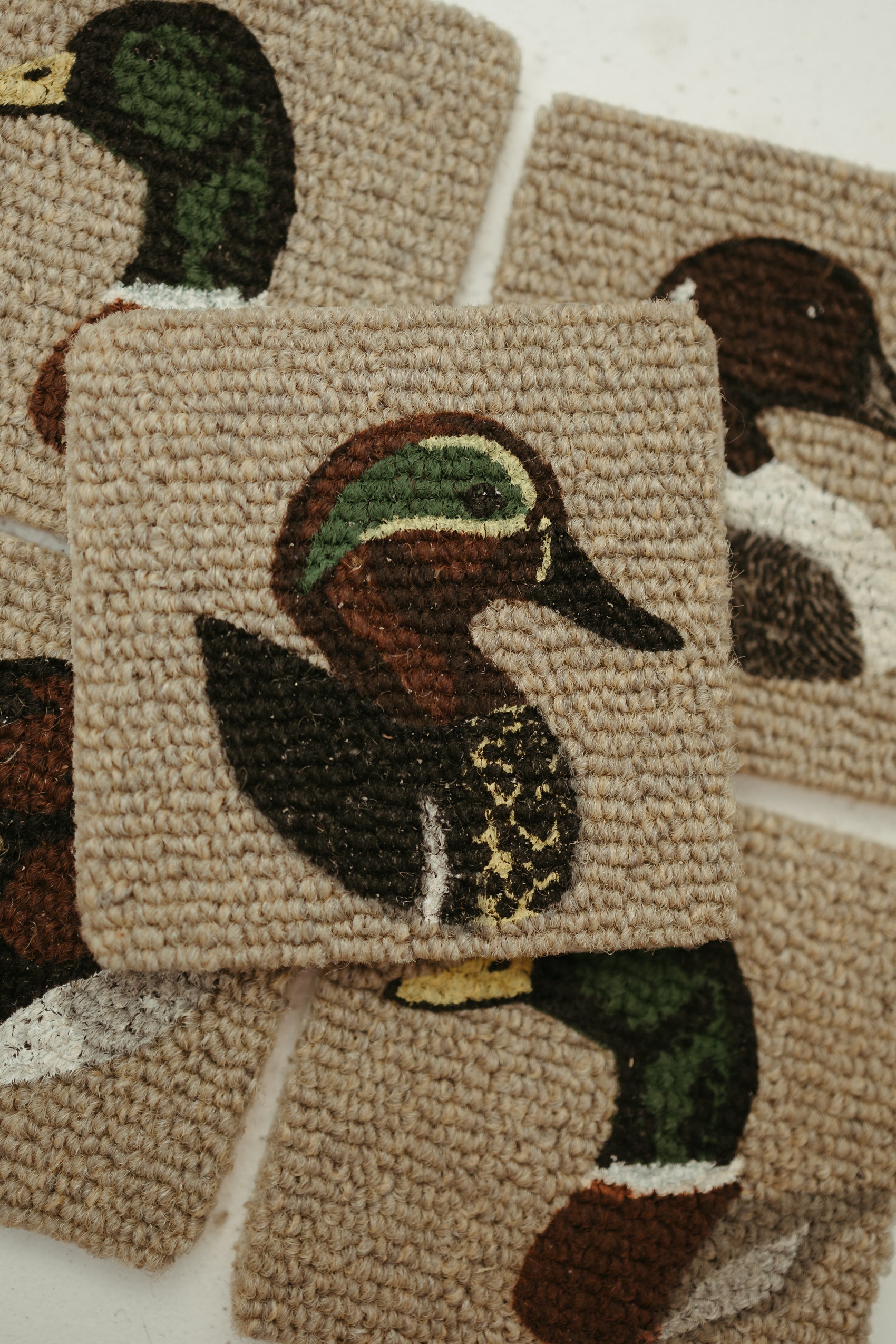 Vintage Hand-Hooked Duck Coasters – Set of 5