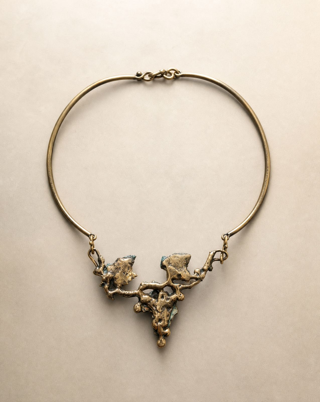 Richard Kaish Bronze Grapevine Torque Necklace with Verdigris Patina