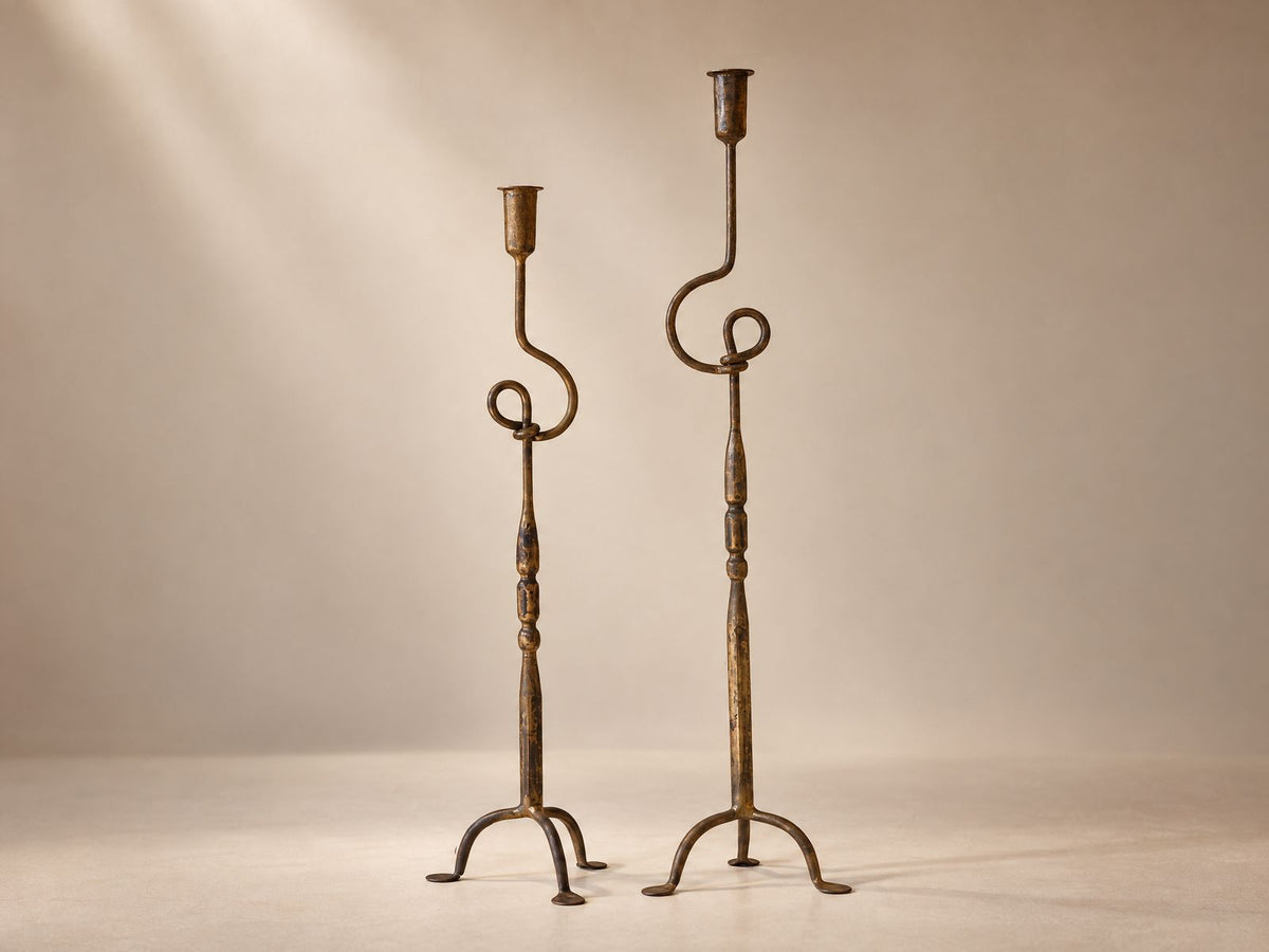 Oversized Antique Brass Finish Loop Candle Holders – Set of 2
