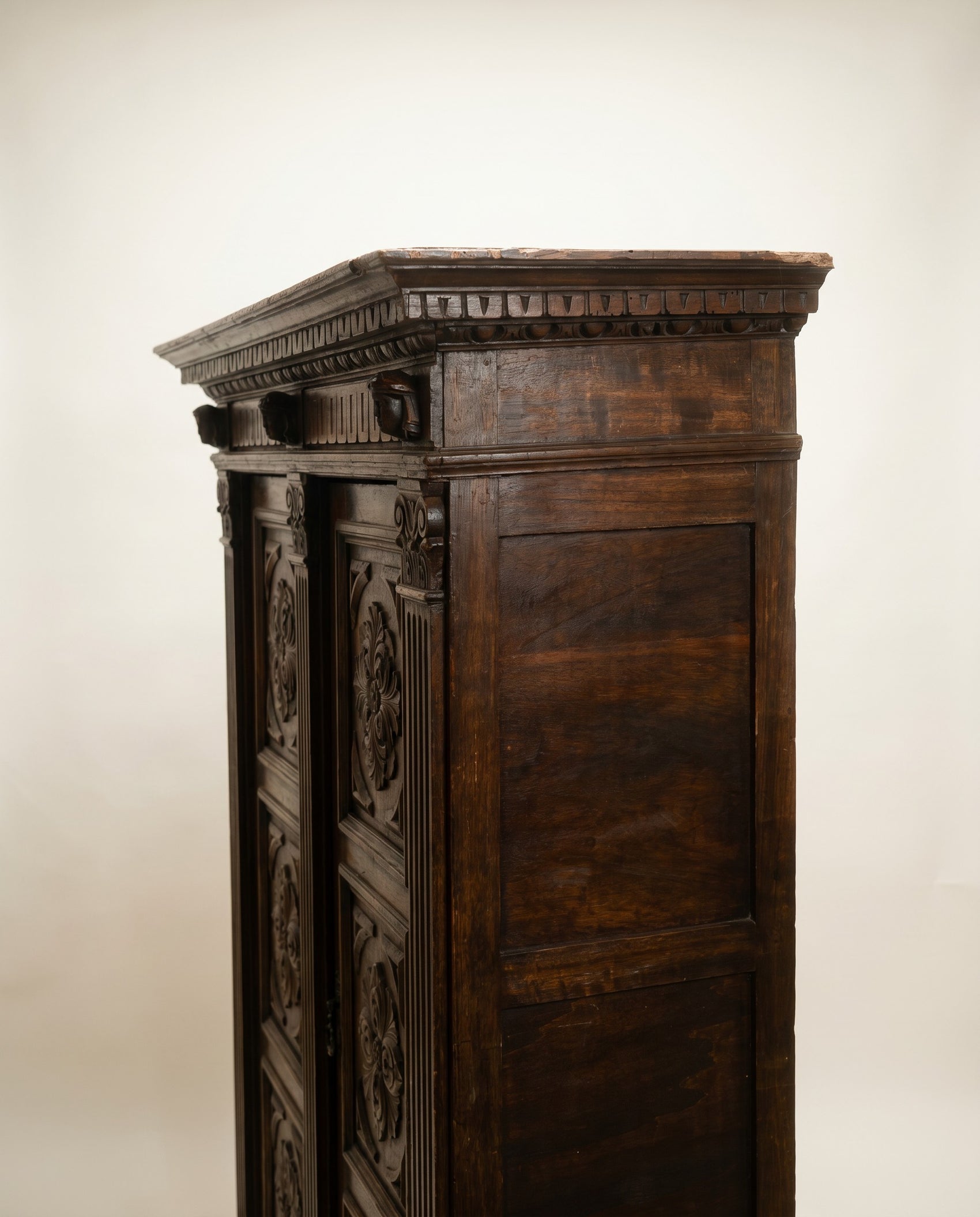 French Renaissance Revival Carved Walnut Armoire Cabinet