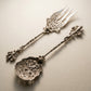 Vintage Ornate Pierced Serving Spoon & Fork Set – Cherub Handle – Baroque Style