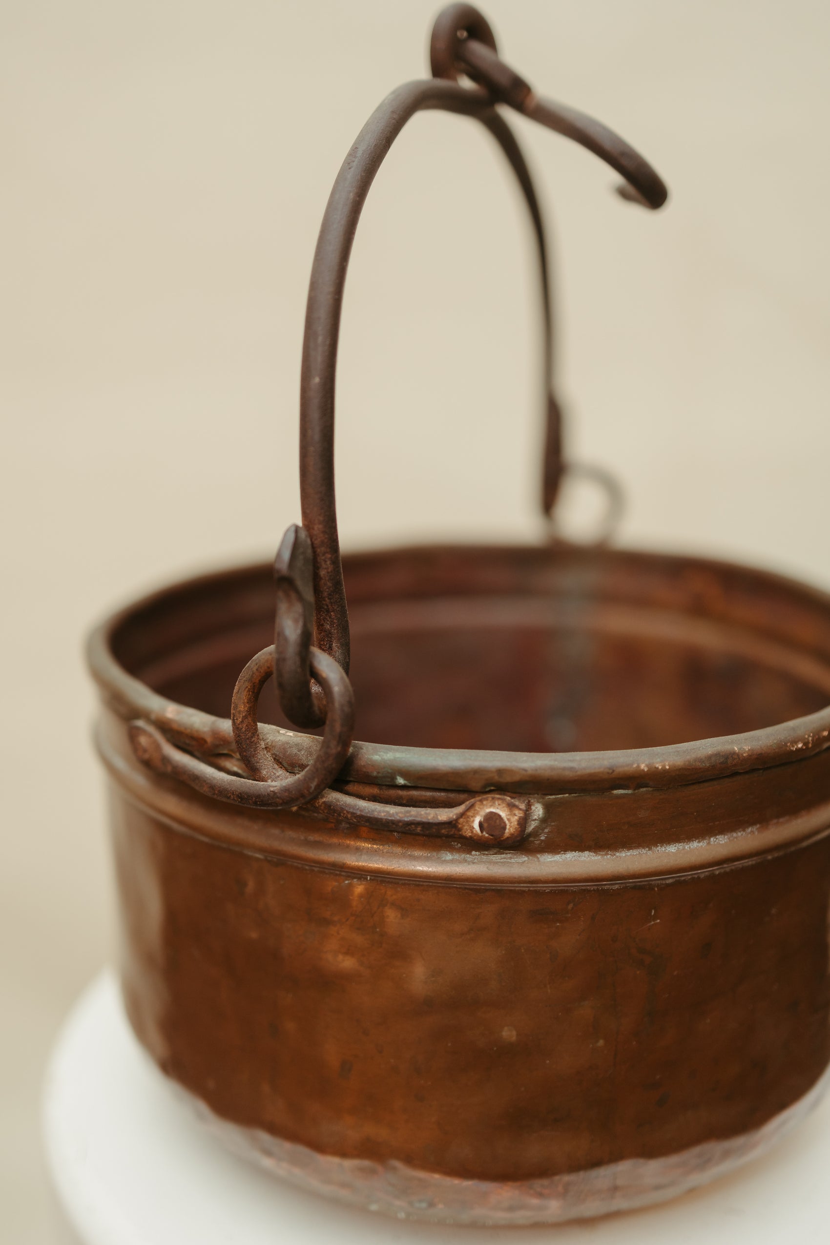 Antique Hand-Forged Copper Pot with Iron Swing Handle