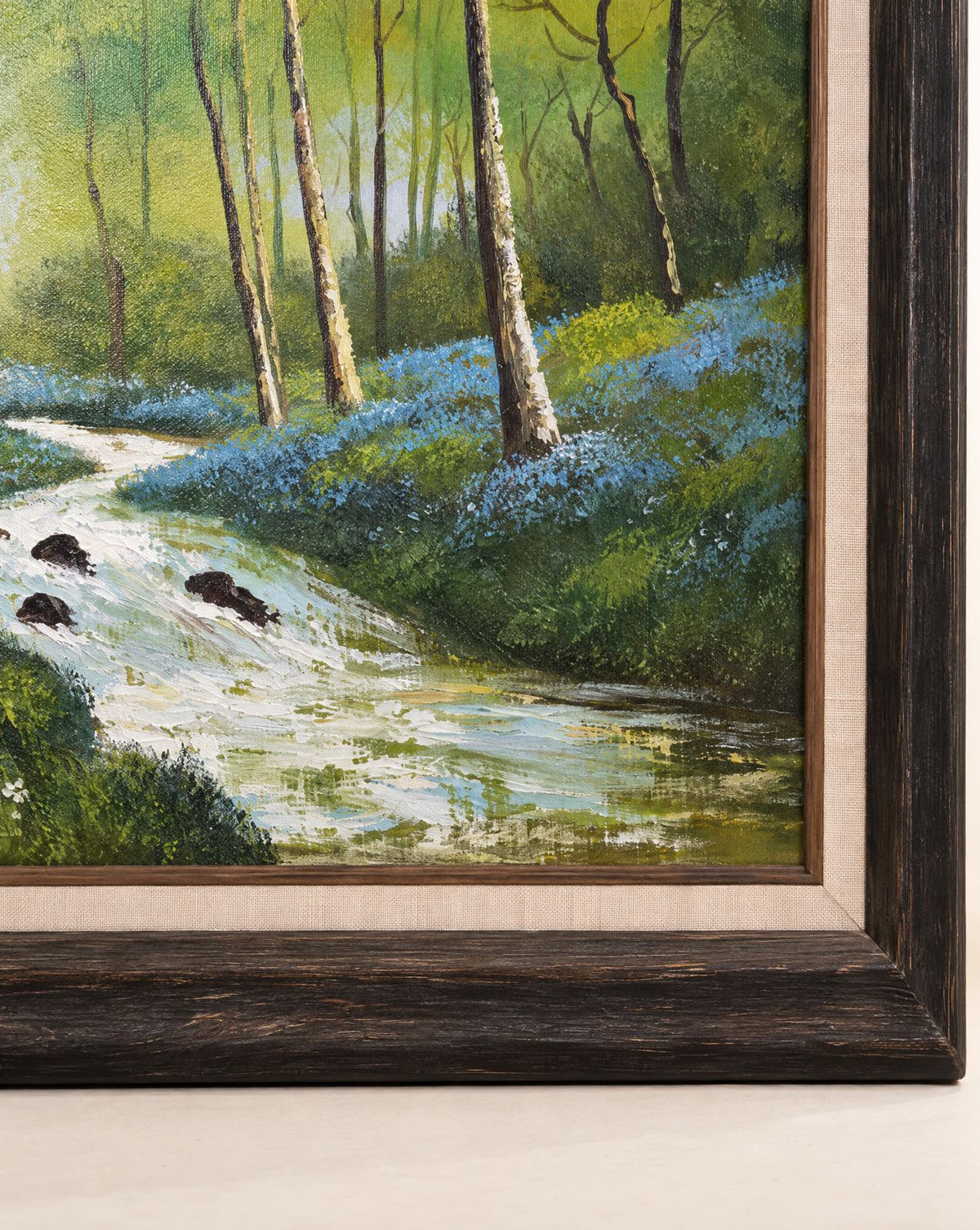 Large Original Woodland Landscape Oil Painting on Canvas, Signed Carter – 43.5" W × 31" H