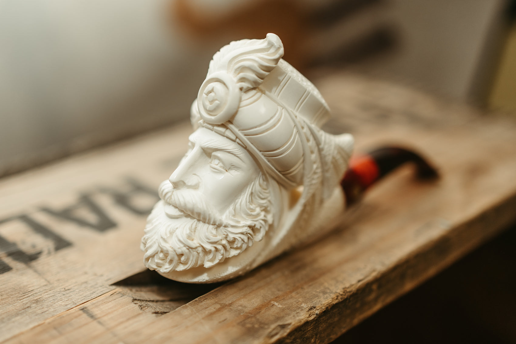 Hand-Carved Meerschaum Pipe — Sultan Portrait with Case