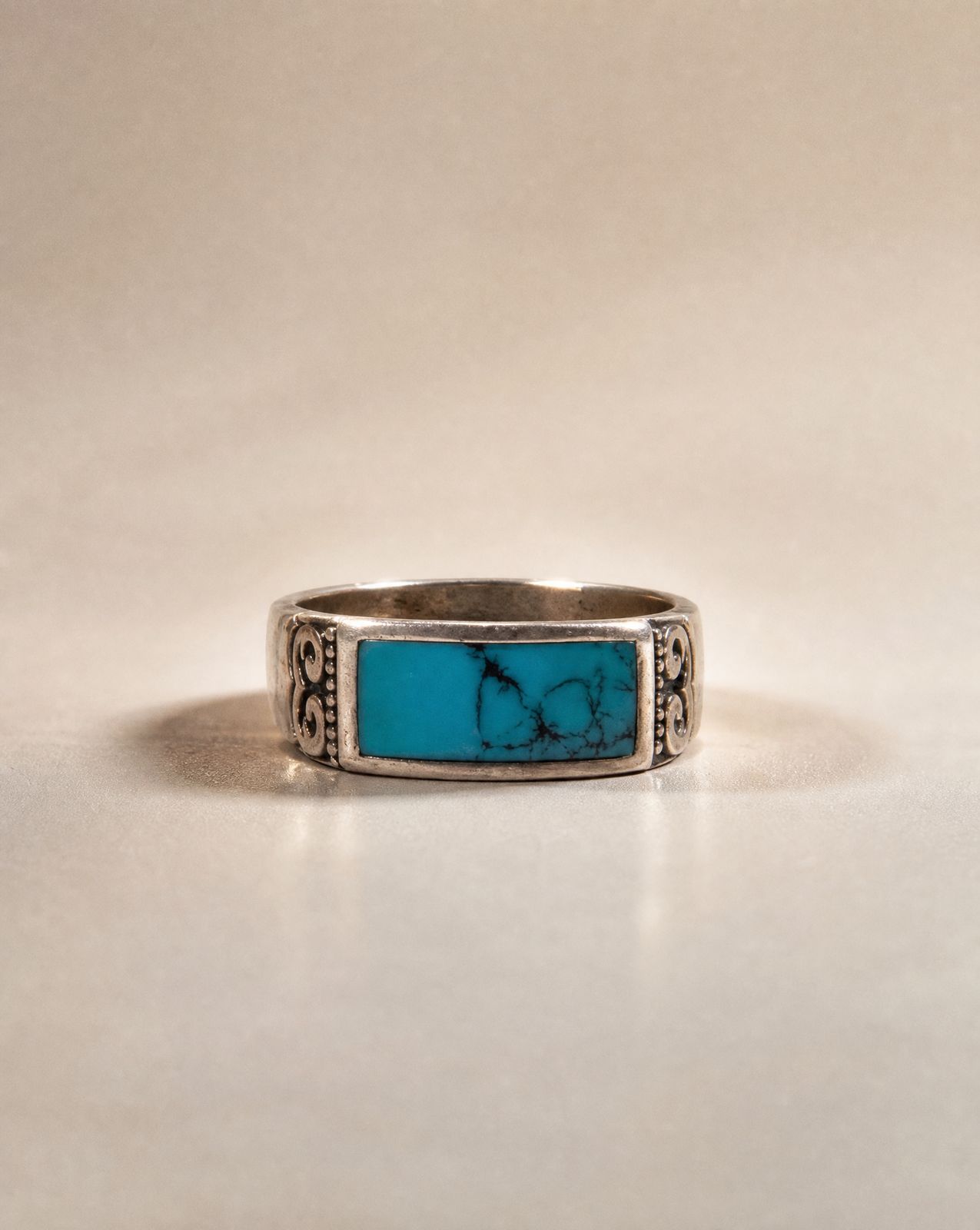 Vintage Sterling Silver Rectangular Turquoise Ring – Size 11.5